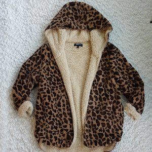 Leopard Print Sherpa Jacket- ALICE BLUE